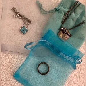 Tiffany and Co. Bundle Heart and Key Necklace, Blue Clover Necklace and Ring